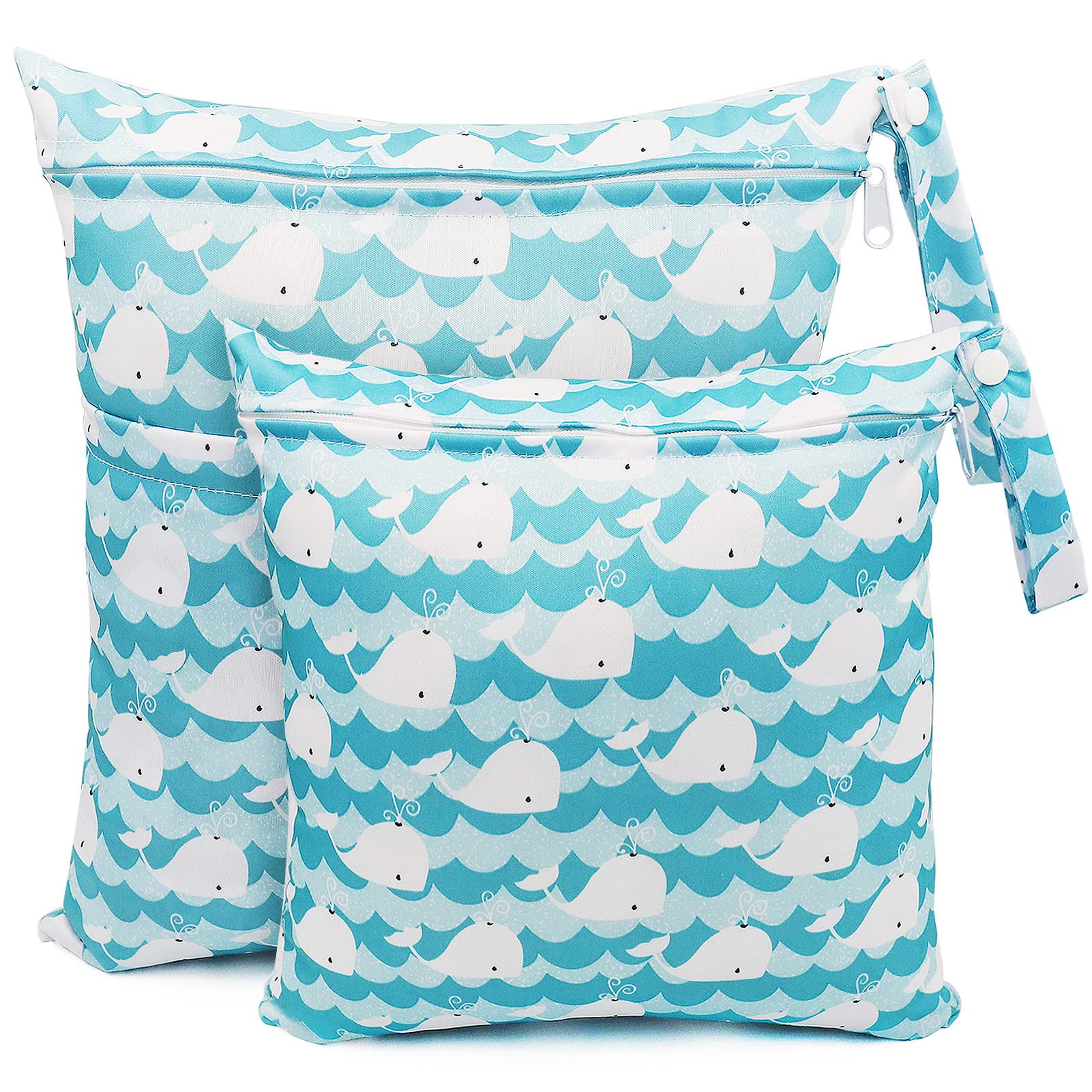 Wet Bag, 2 PCS Wet Dry Bags for Cloth Diapers Nappy Daycare Organiser Storage Bags, Waterproof Washable Reusable Zipper Bag (White Sun) — view 16