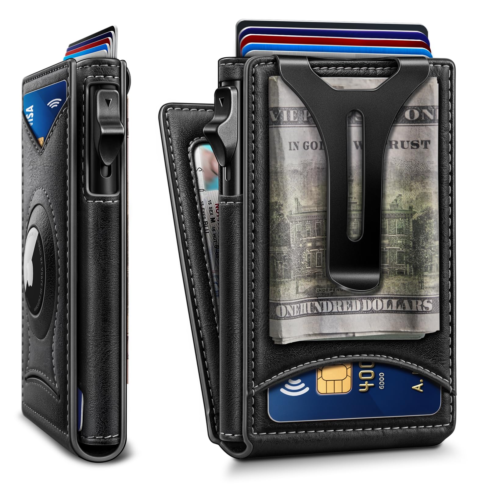 BULLIANT Men Slim Magnetic Leather Airtag Wallet Metal Case Money Clip | RFID Blocking | Easy Pop-up Access | Gift Boxed