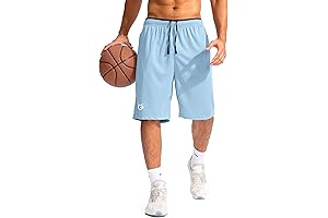 11" Mens Light Blue Quick-Drying Basketball Shorts with Zipper Pockets