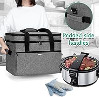 Vista 7 de YARWO Bolsa de cocción lenta compatible con Crock-Pot/Hamilton Beach de 8 a 10 cuartos de galón, funda de viaje de doble capa para aparatos de Gris