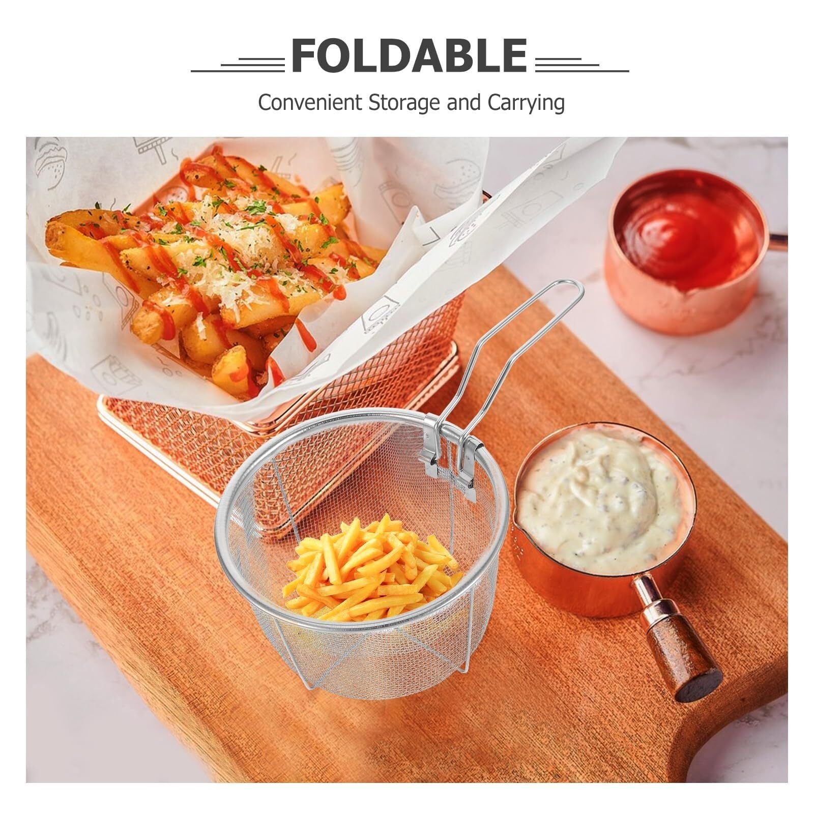 Cestini per Alimenti Famiglia Cestello for friggere in Acciaio Inossidabile, Filtro a Maglie Fini, Porta Patatine Fritte Cestello Friggitrice