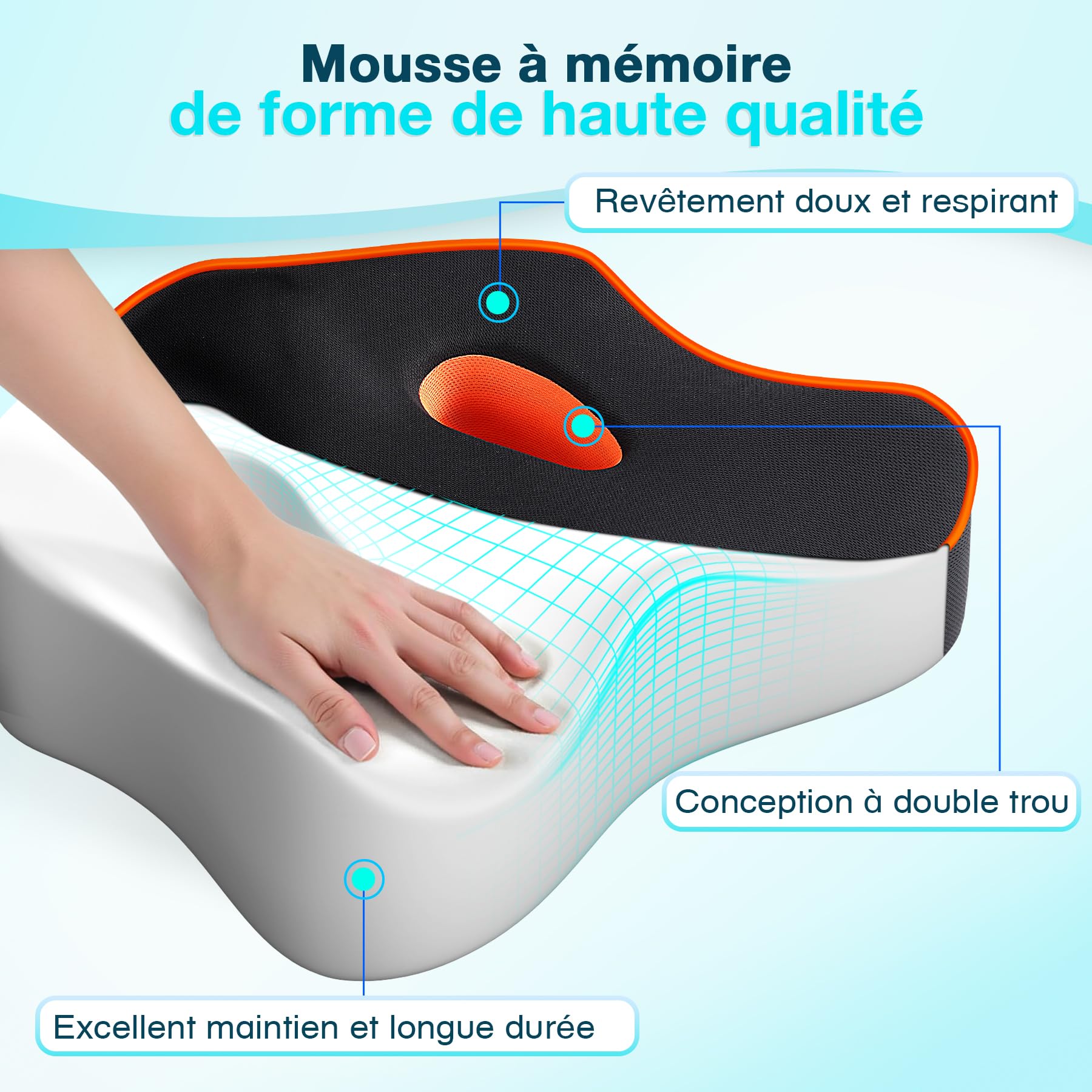 POOTACK Coussin Assise - Coussin Chaise Bureau et Coussins Voiture Conducteur en Mousse Mémoire, Housse Respirante pour Siège Auto, Chaises de Bureau et Maison