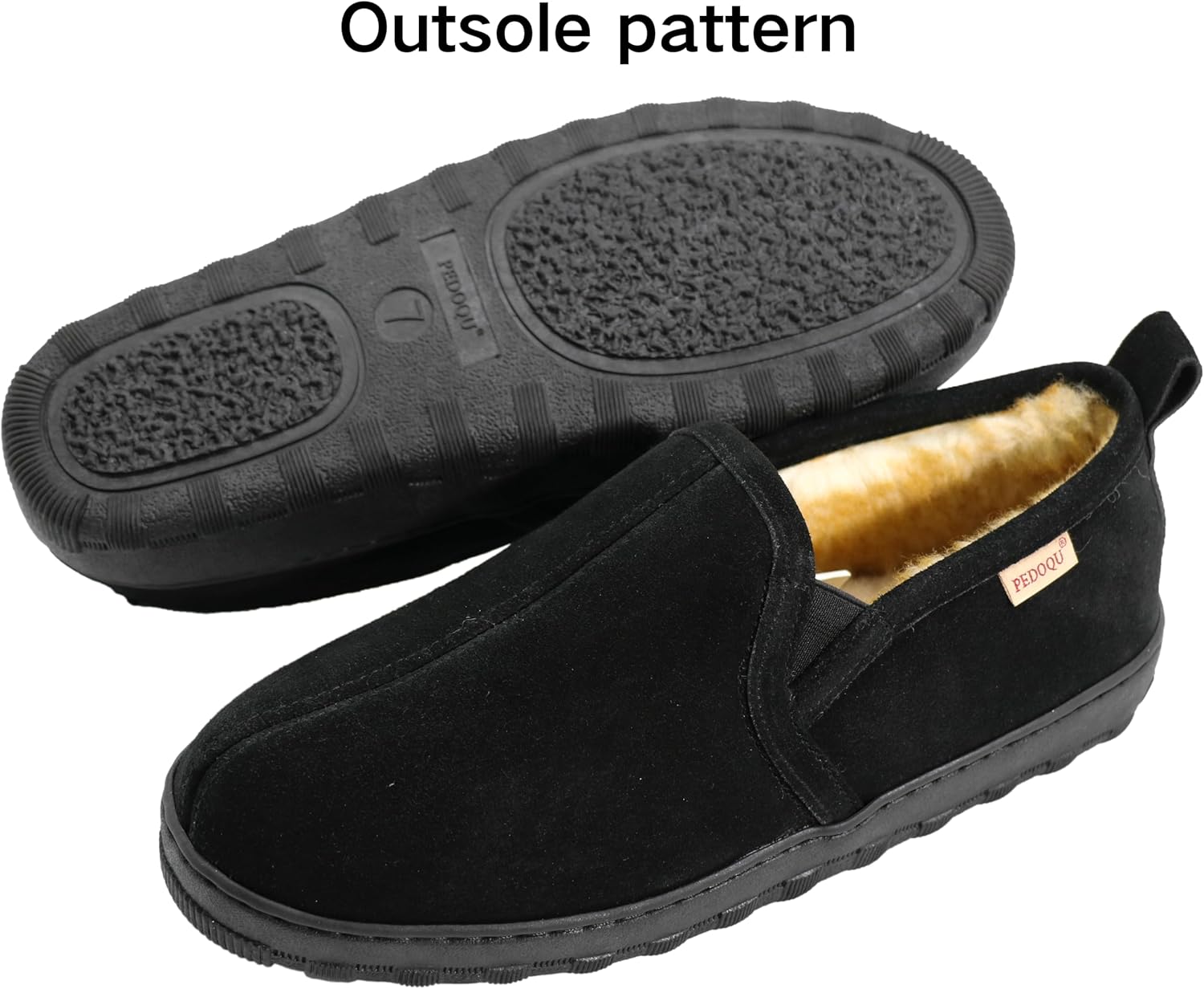 Men's slipper genuine leather upper shearling lined sheepskin Insole memory foam slip on warm house shoes rubber outsole Indoor & outdoor loafer slippers for men，D width - Image 5