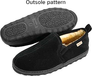 Amazon.com | PEDOQU Men's slipper genuine leather upper shearling