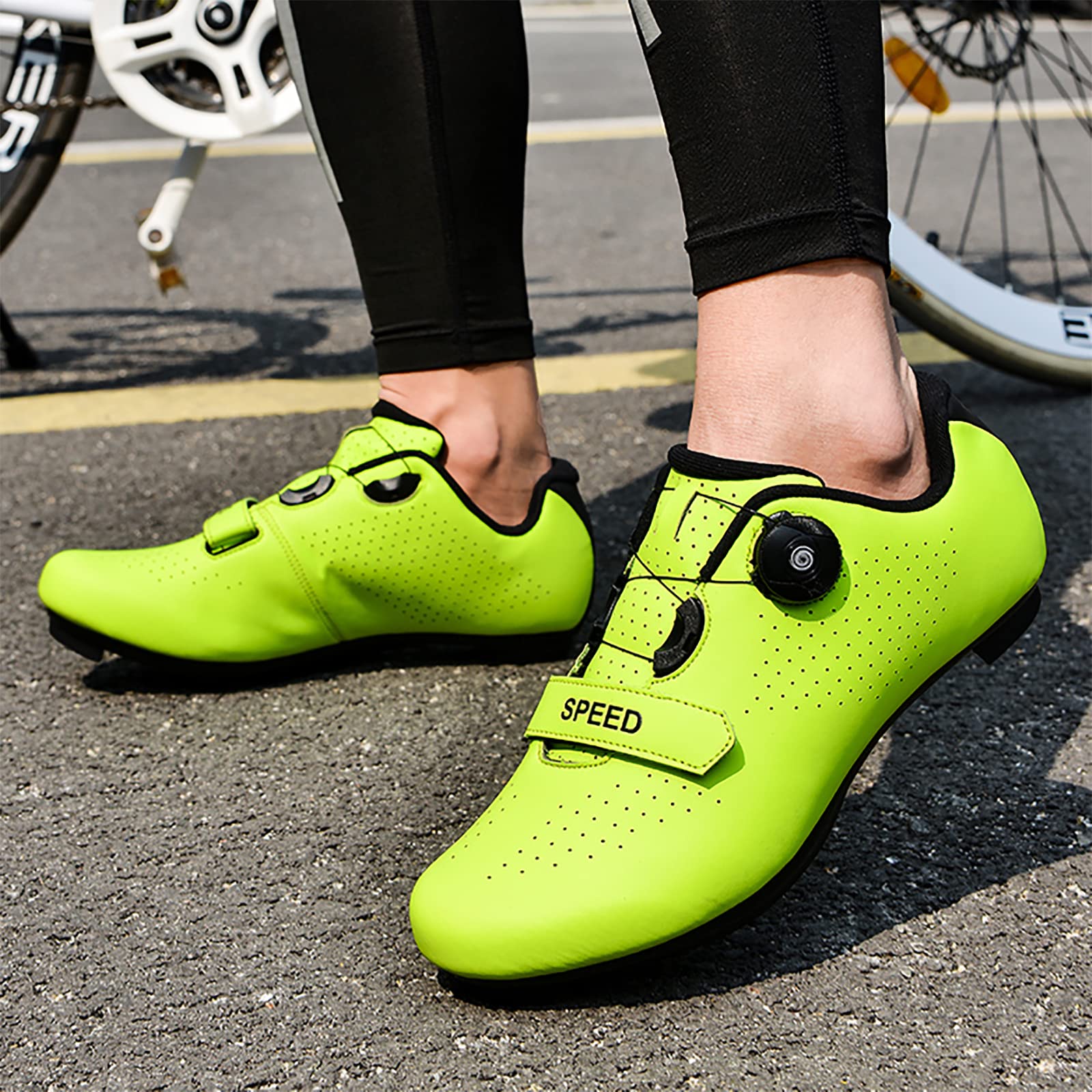 Męskie buty rowerowe, damskie, górskie buty do rowerów szosowych, kompatybilne z Shimano Spd & Look Delta, kompatybilne z butami peoton do użytku wewnątrz / na zewnątrz (42, zielone)