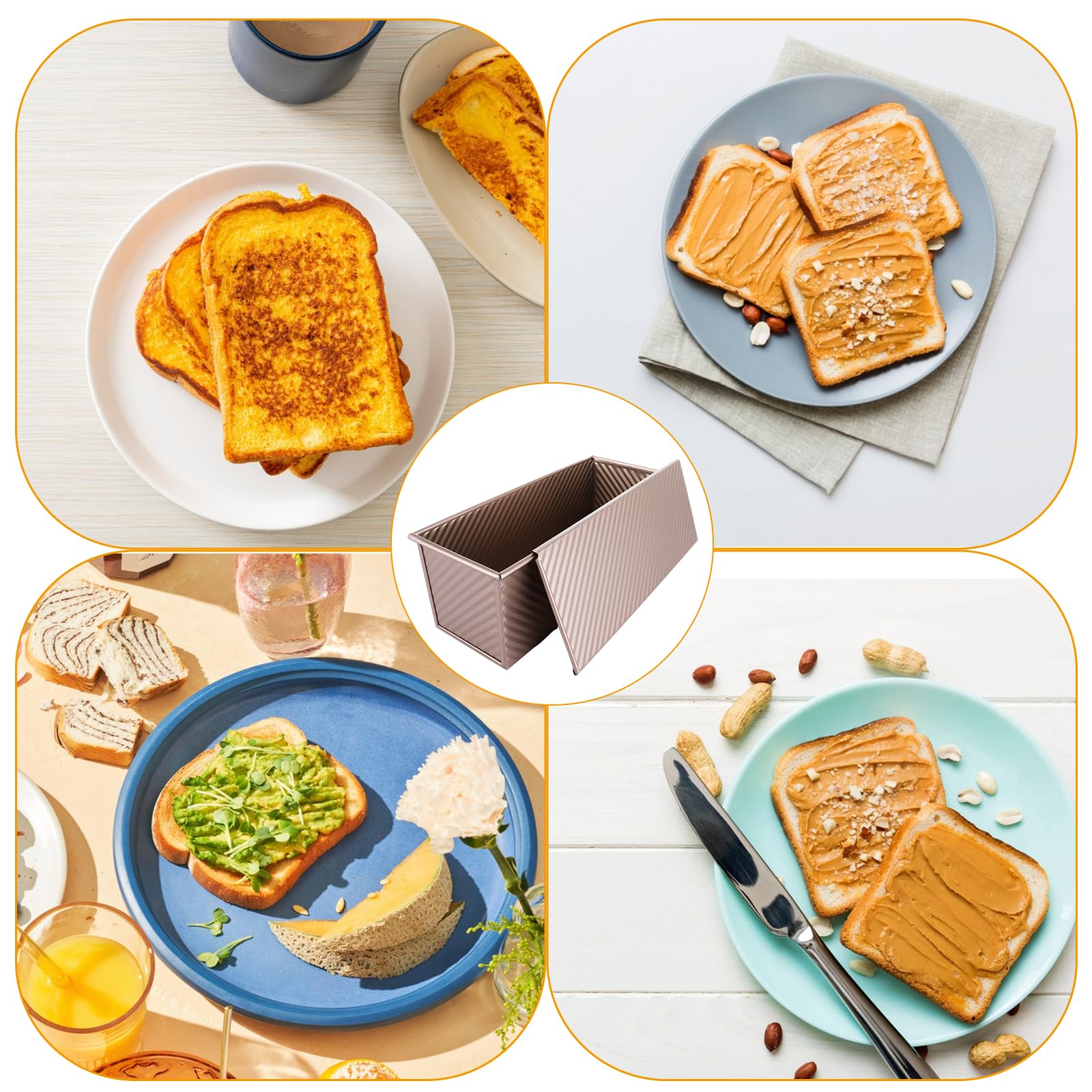 Moule Pain de Mie avec Couvercle, 1000g Moule à Pain de Mie en Acier au Carbone, Anti-adhésif, avec Trous d'Aération pour Toasts, 32x12x11,5cm