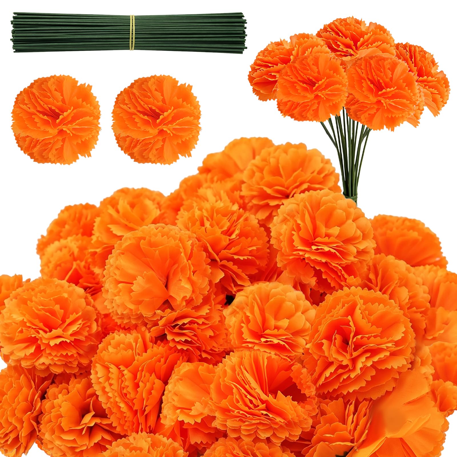 Flores artificiales naranjas para Diwali, bodas y decoraciones de Halloween en casa