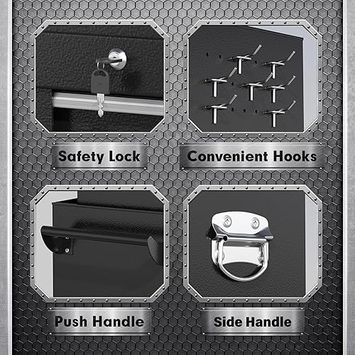 Miniatura 4 de INTERGREAT Cofre de herramientas con ruedas de 8 cajones, caja de herramientas ensamblada con ruedas, caja de herramientas superior desmontable,