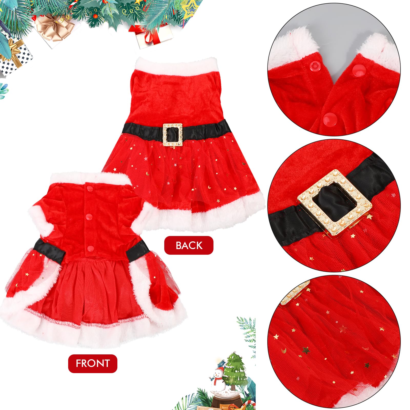 Cute Pet Christmas Costume, Girl Dog Red Holiday Dress with Bow Hairband - Image 3