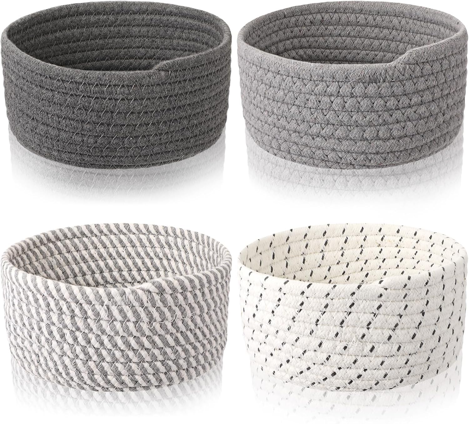 Boao 4 Pcs Small Basket, Empty Woven Baskets Small Rope Storage Mini Basket Cotton Baskets for Organizing Gifts Cute Boho Tiny Round Gifts Bin Shelf Closet Decorative Bin for Nursery Bathroom(Gray)