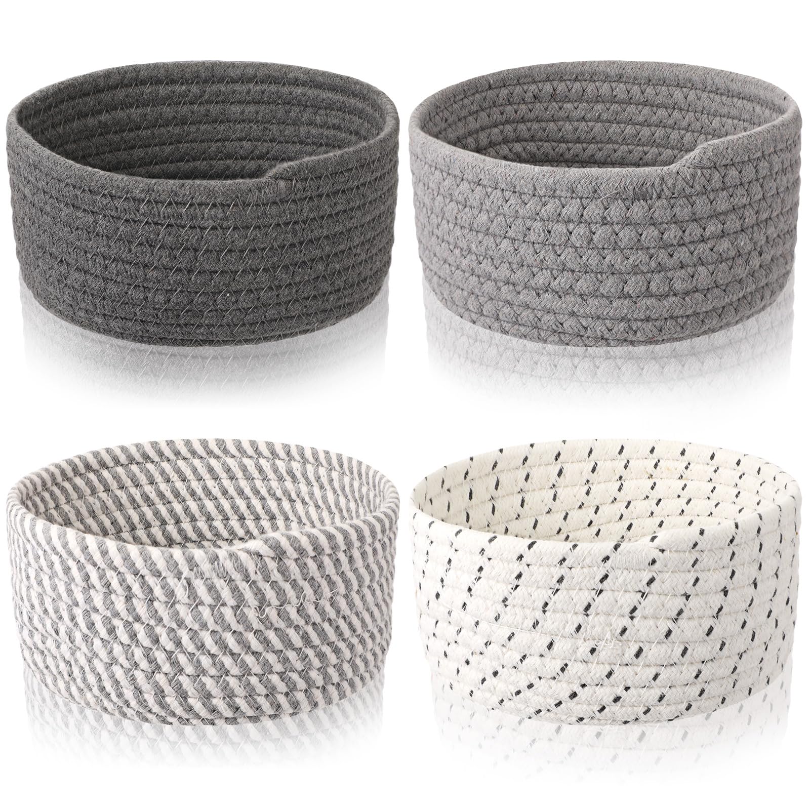 Boao 4 Pcs Small Basket, Empty Woven Baskets Small Rope Storage Mini Basket Cotton Baskets for Organizing Gifts Cute Boho Tiny Round Gifts Bin Shelf