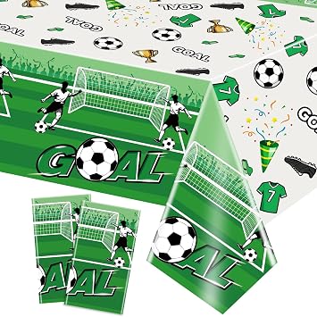 YQL Large Football Table Cloth 54 x 108 Inch, Disposable TableCovers 2 Pack, World Cup Decorations 2026 for Outdoor Soccer Game Day, Fits 6-8 Seater Rectangle Tables, Football Birthday Party Supplies
