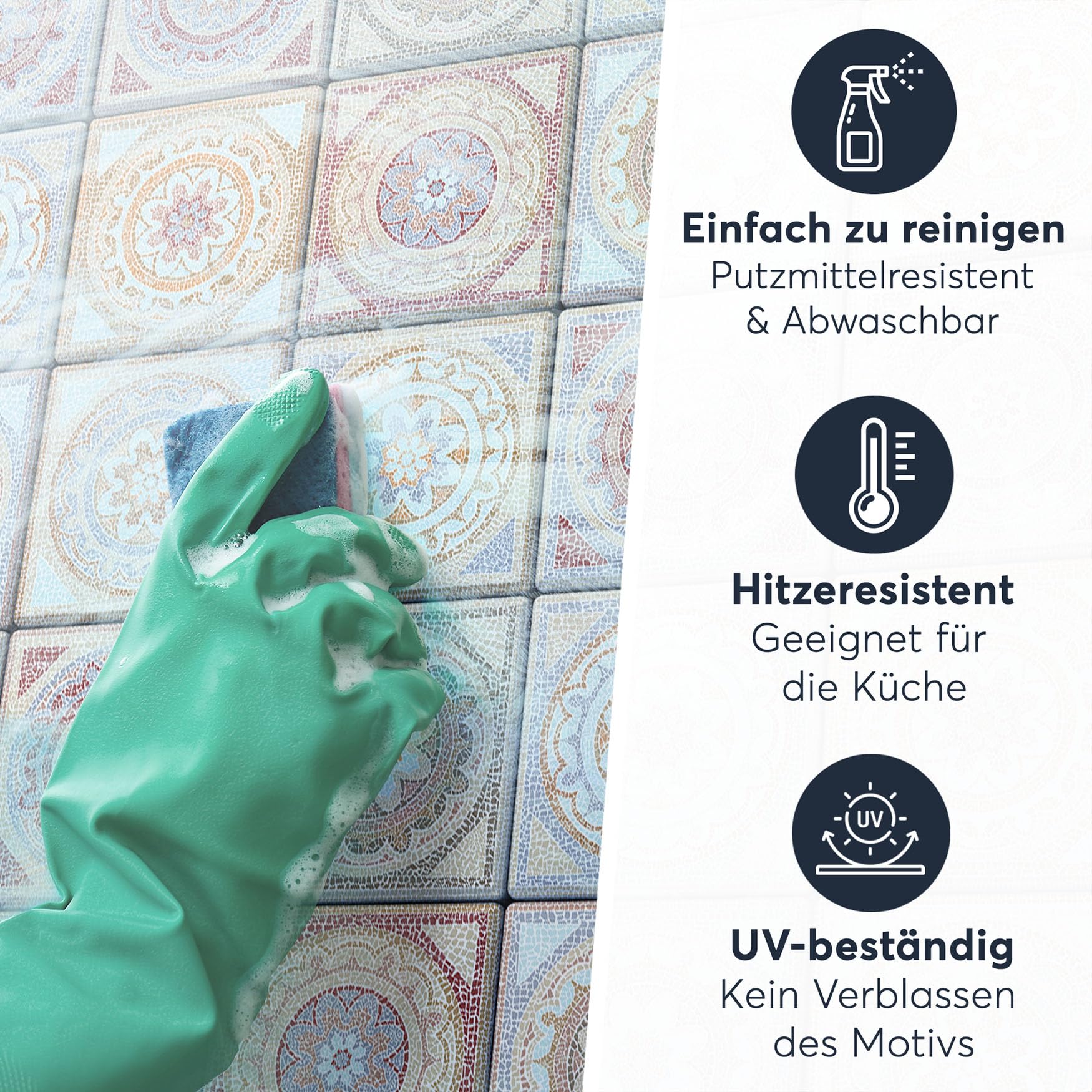 Fliesenmosaik - Fliesenaufkleber I Klebefolie zum Fliesen überkleben I Stickerfliesen für Küchen und Bad-Fliesen I 20x20 cm - Motiv Mosaik Afrika - 18 Stück