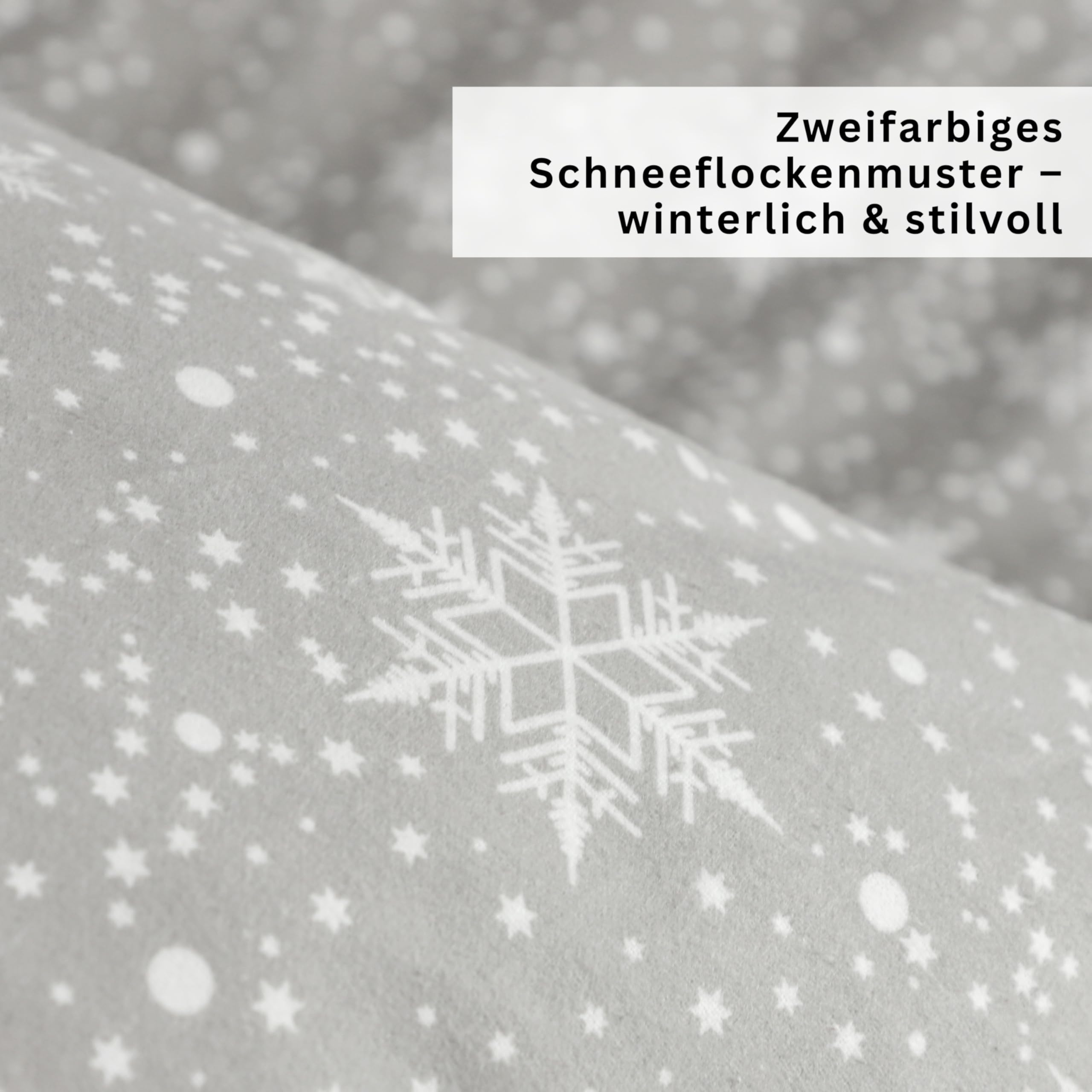 Esprit 2-częściowy komplet pościeli flanelowej 135 x 200 cm, bawełna szara płatki śniegu – przytulny i puszysty – 135 x 200 cm – poszewka na kołdrę i poszewka na poduszkę 80 x 80 cm – zima i Boże