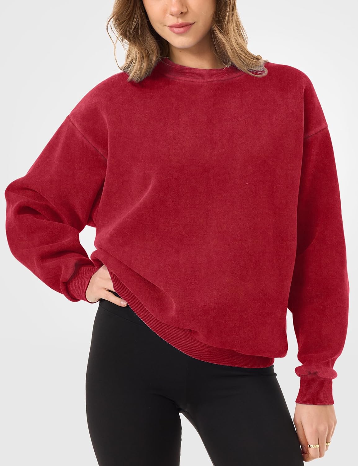 FAIABLE Womens Acid Wash Crewneck Sweatshirt Oversized Fleece Heavyweight Sweatshirts Unisex Vintage Cotton Pullover - Image 2