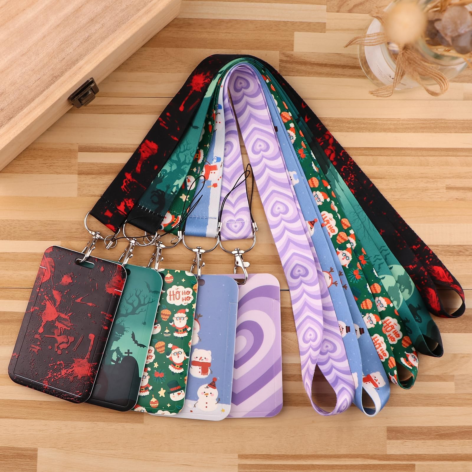 Juanooo Cute Green Christmas Key Lanyard with Card Holder for Girls Women Men Kids Kawaii ID Badge Lanyard for Keys ID Holder for Teachers Students(Santa) - Image 4