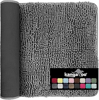 KANGAROO Luxury Chenille Bath Rug, Extra Soft and Absorbent Shaggy Bathroom Rugs, Machine Wash Mat, Strong Underside, Plush Carpet Mats for Kids Tub, Shower, Bathtub and Bath Room, 24x17, Gray