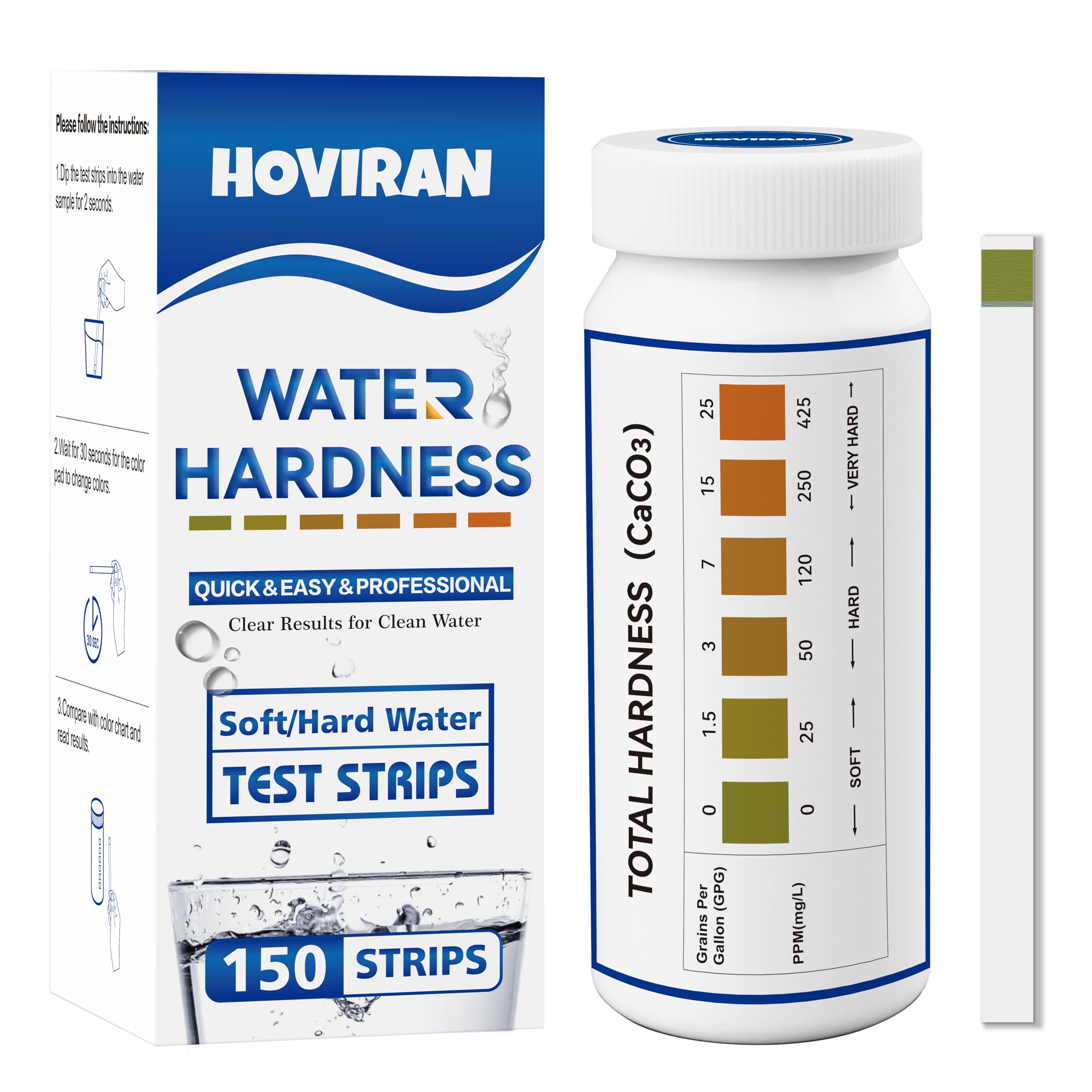 Water Hardness Test Strips – 150 Strips | Instant Hard Water Testing Kit for Home, Aquarium, Pool, Spa | Fast & Reliable Results (0-425 ppm)