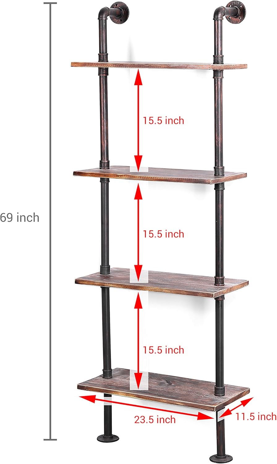 Rеvіеw Dіѕсоunt MyGift 4-Tier Brown Wood & Industrial Style Metal Pipe Wall-Mounted 26-Inch Wide Shelves/Bookcase Utility Storage Rack