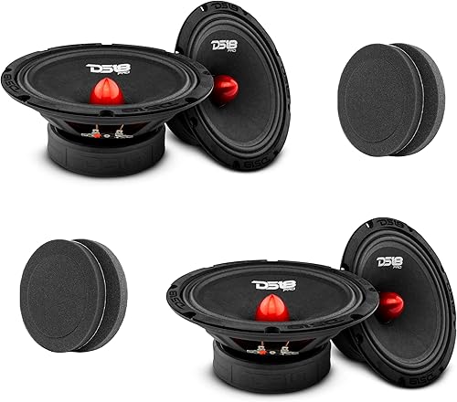 DS18 PRO-GM8B - Altavoz de aluminio rojo de rango medio de 8 pulgadas, 580 W, máximo 190 W, RMS, 8 ohmios + espuma para puerta de automóvil,