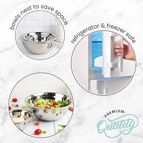 Miniatura 7 de WHYSKO Meal Prep - Juego de tazones para mezclar de acero inoxidable, organizadores para el hogar, el refrigerador y la cocina, ecológicos,