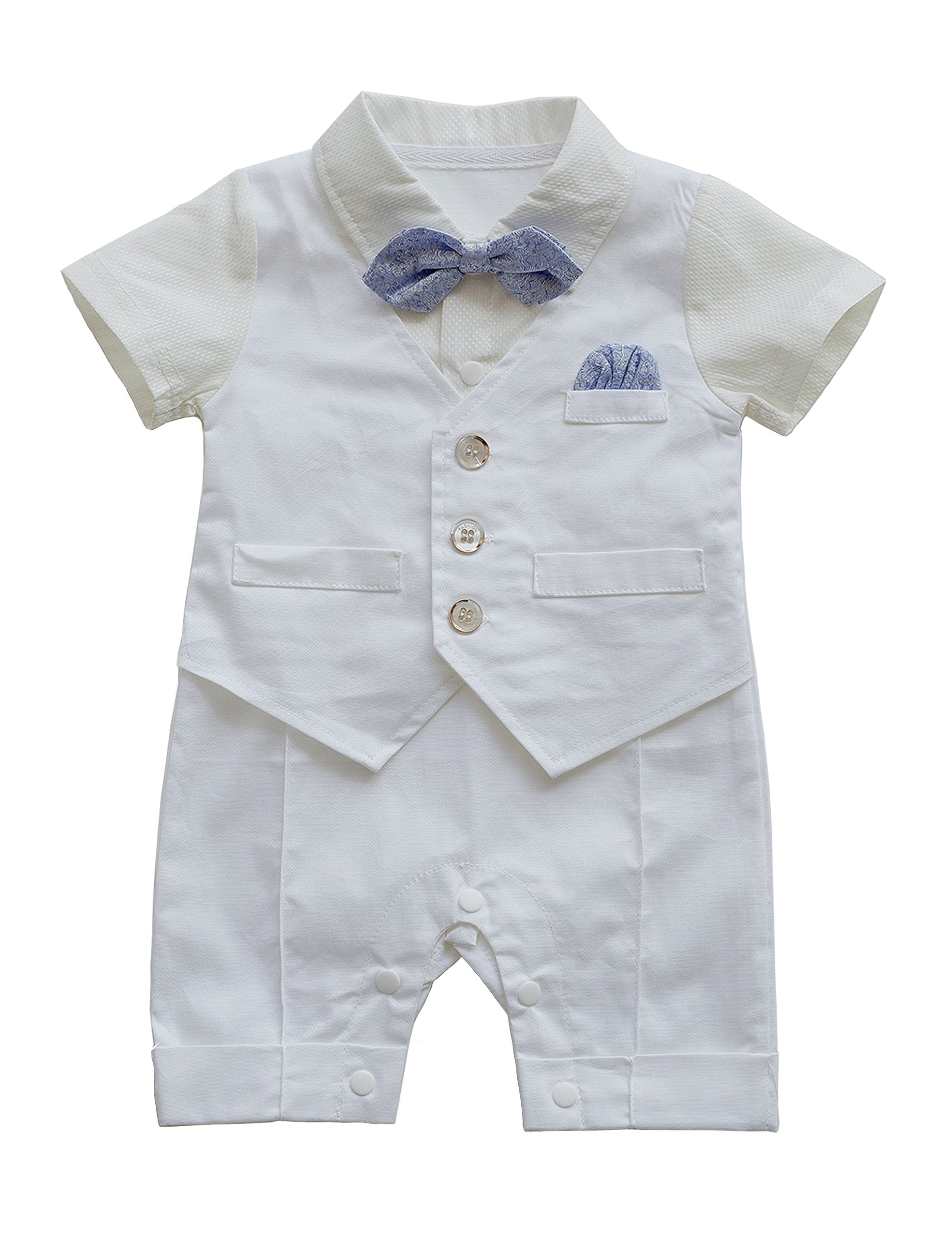 Baby Boy Gentleman White Shirt Waistcoat Bowtie Tuxedo Onesie Jumpsuit Overall Romper
