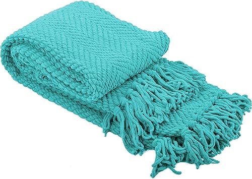 Miniatura 1 de Home Soft Things manta tejida de punto de tweed, Poliéster & Mezcla de poliéster, Azul (Baltic Blue), 50" x 60"