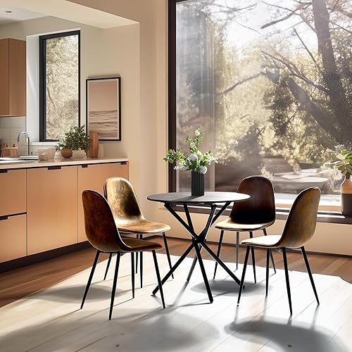 Miniatura 6 de Homy Casa Juego de 4 sillas de comedor acolchadas medievales modernas con patas de metal, sillas auxiliares de tela de gamuza para sala de estar,