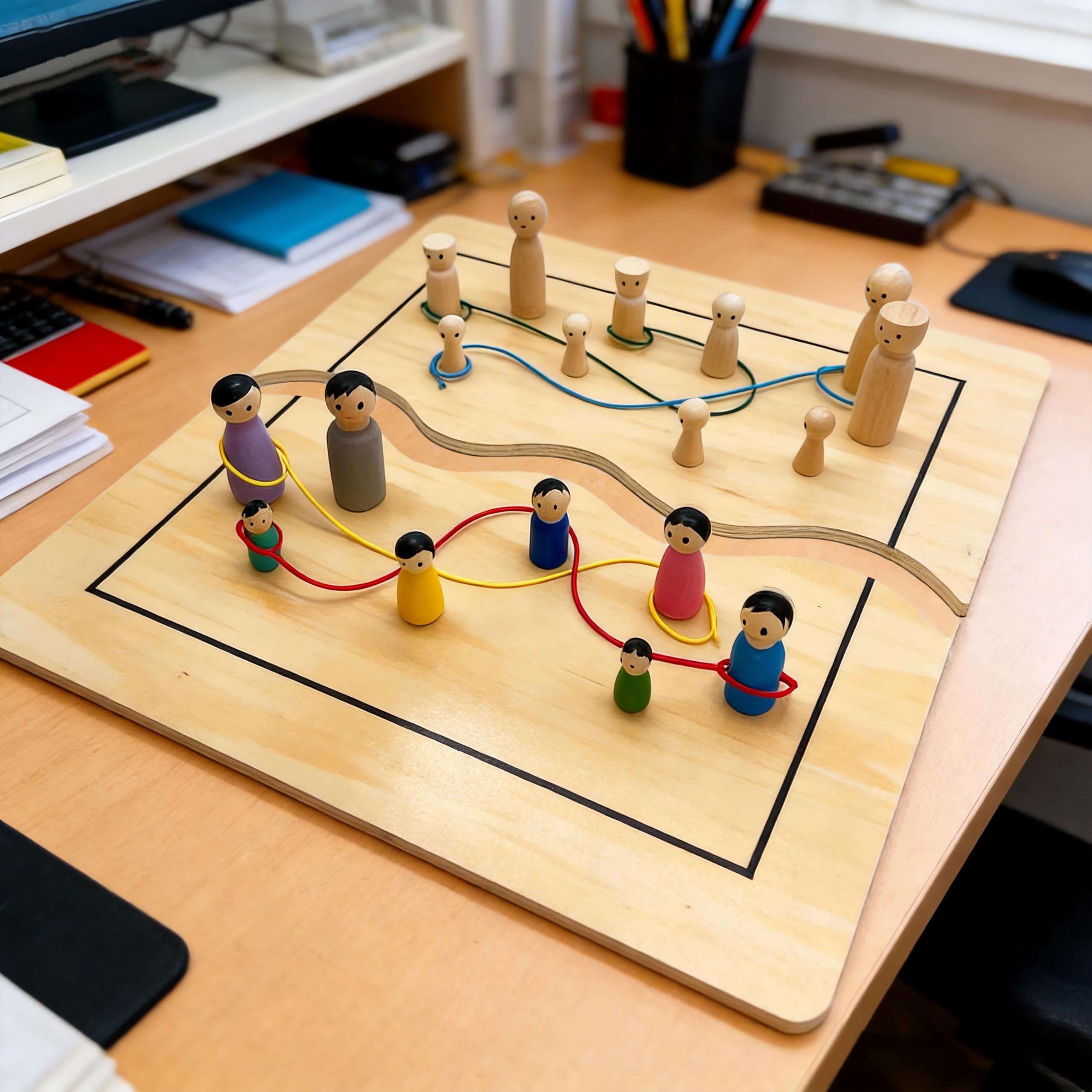Systembrett Aufstellung Set, Familienbrett Beziehungsbrett aus Holz für Coaching Familienaufstellung Systemisches Coaching Supervision Moderation, 44 Teile