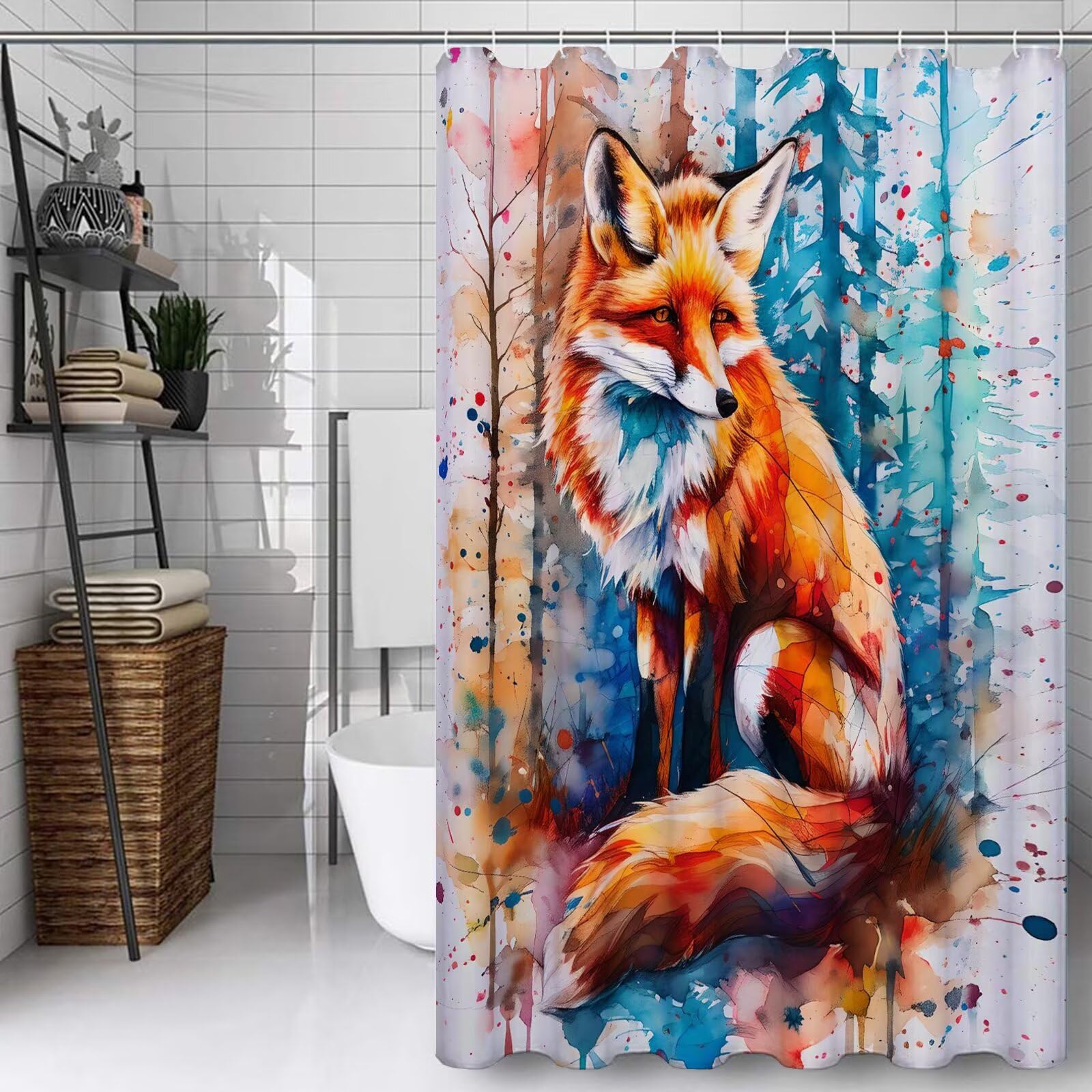 Rideau de douche renard pour salle de bain familiale ou hôtel, tissu lavable orange 150x210