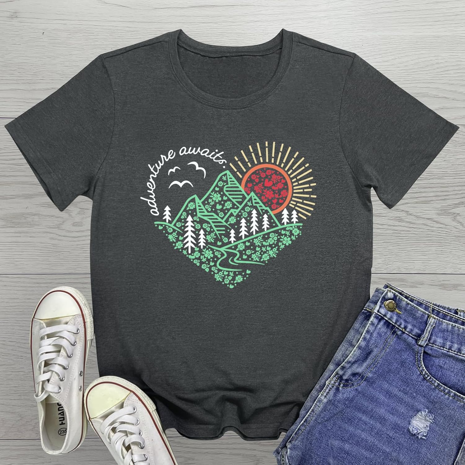 YITAN Women Adventure Heart Tshirt Cute Graphic Tee Tops - Image 3