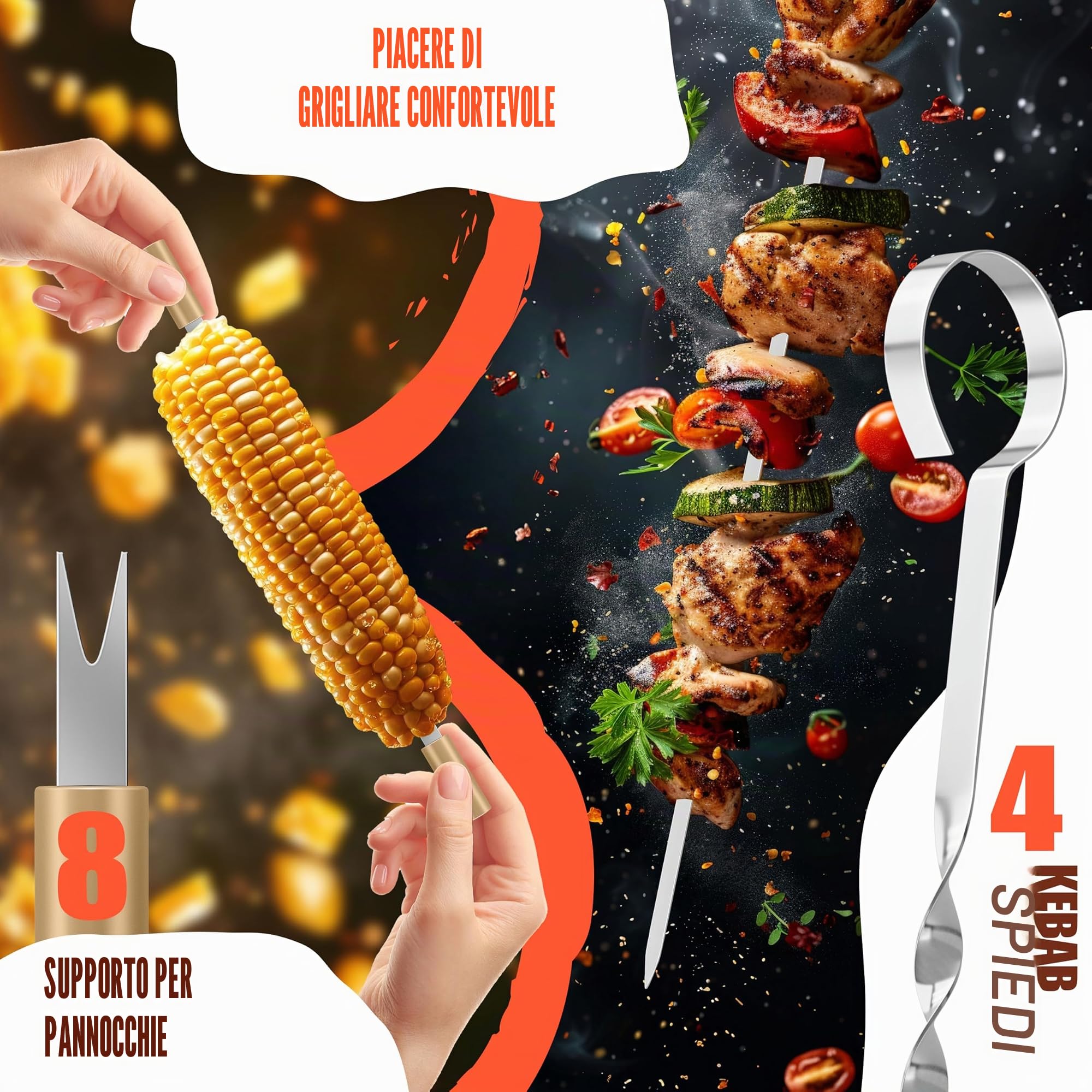 KESSER® Set di posate per barbecue, 37 pezzi, accessori per barbecue in acciaio inox, con pinza, paletta per barbecue, spatola 4 in 1, forchetta per barbecue, spiedino, termometro, cavatappi