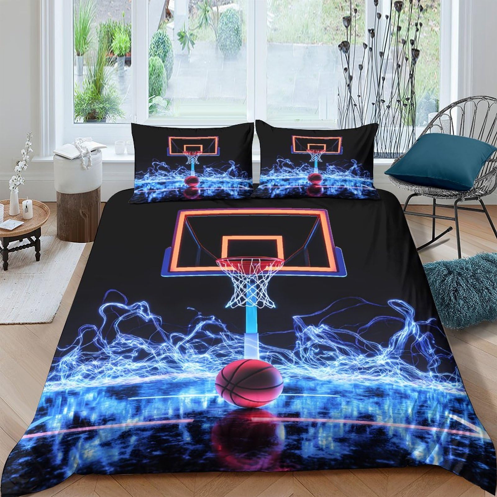 Ctjqhvkz Style-2 3D Printed Basketball Hoop Fitted Sheet Microfiber Soft Breathable Fire Ball Bed Cover For Bedroom Dorm Mattress Protection Decor Single（135X200cm）
