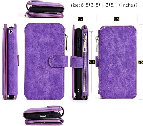 Miniatura 7 de MODOS LOGICOS Funda para Samsung Galaxy S20, Cartera Desmontable 2 en 1 Almacenamiento de efectivo con cremallera Hasta 14 ranuras para tarjetas, 1