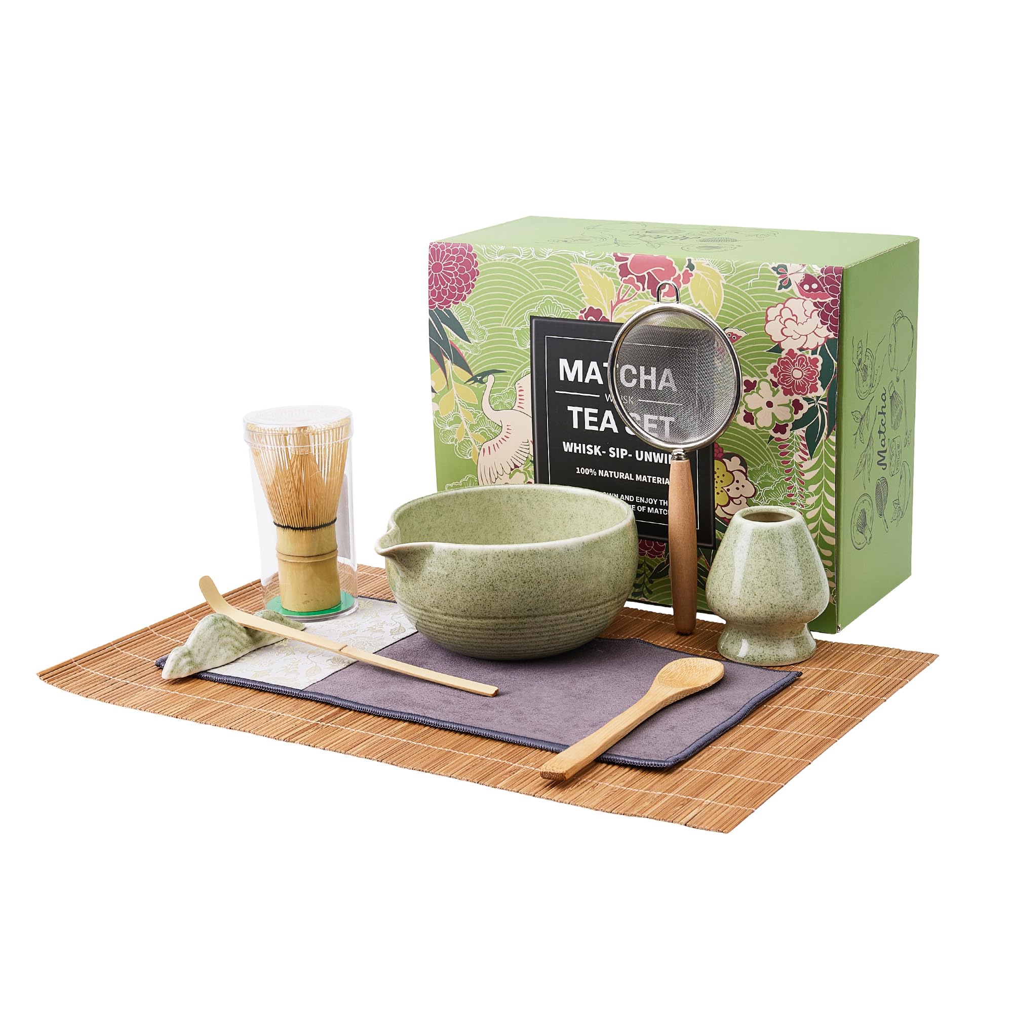 9-Piece Matcha Whisk Set, Complete Japanese Matcha Kit Tools with Ceramic Bowl, Bamboo Whisk & Scoops, Tea Ceremony Set in Elegant Gift Box, Mother’s Day Gift for Women (Matcha Green)