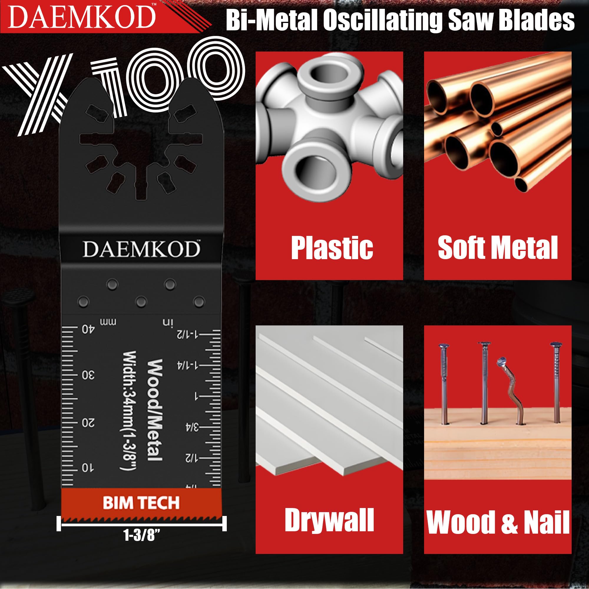 Paquete de 100 hojas de sierra oscilantes bimetálicas para corte de metal, cuchillas multiherramienta de 34 mm para madera dura, plástico, kits de cuchillas multiherramienta para accesorios de