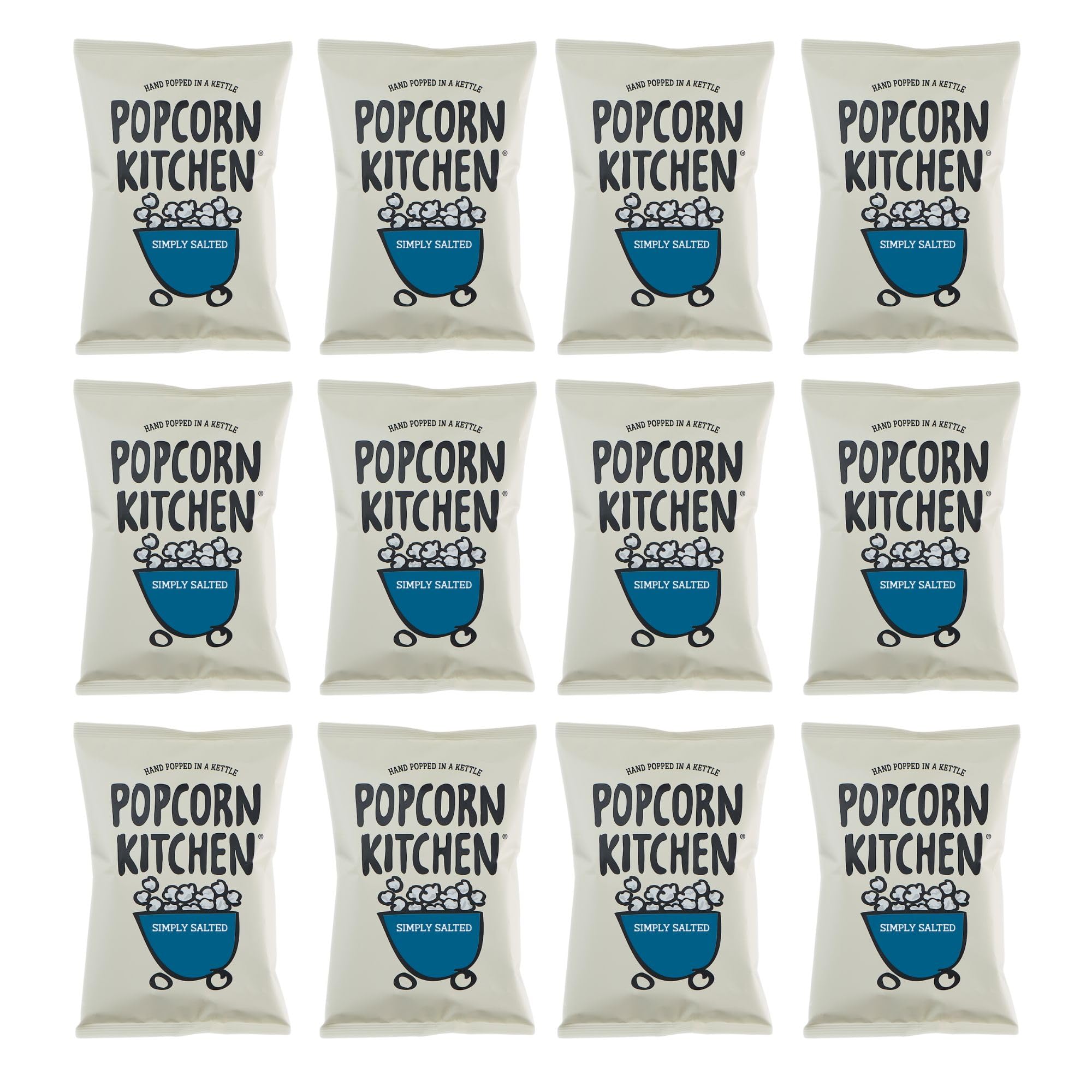 Popcorn Kitchen, Gourmet Popcorn, Simply Salted, Hand Popped in a Kettle, Suitable for Vegans. Sharing Bags 12x 100g
