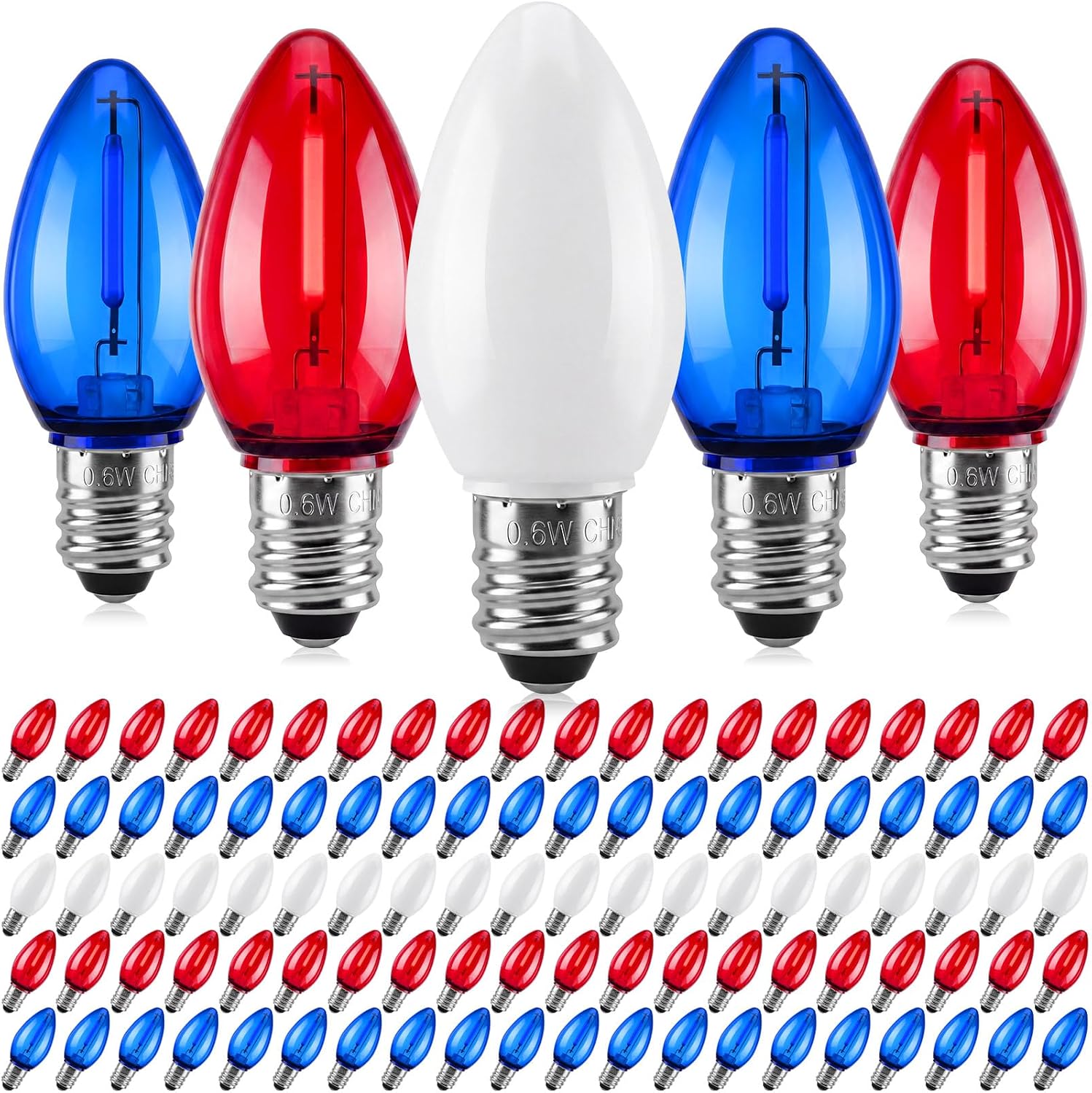 Ganeen 100 Pcs July 4th Light Bulbs Red and Blue S14 E27 LED Lights Plastic Independence Day Replacement Bulbs Colorful Incandescent for Tree Patios Events Holiday Party Decoration Indoor Outdoor