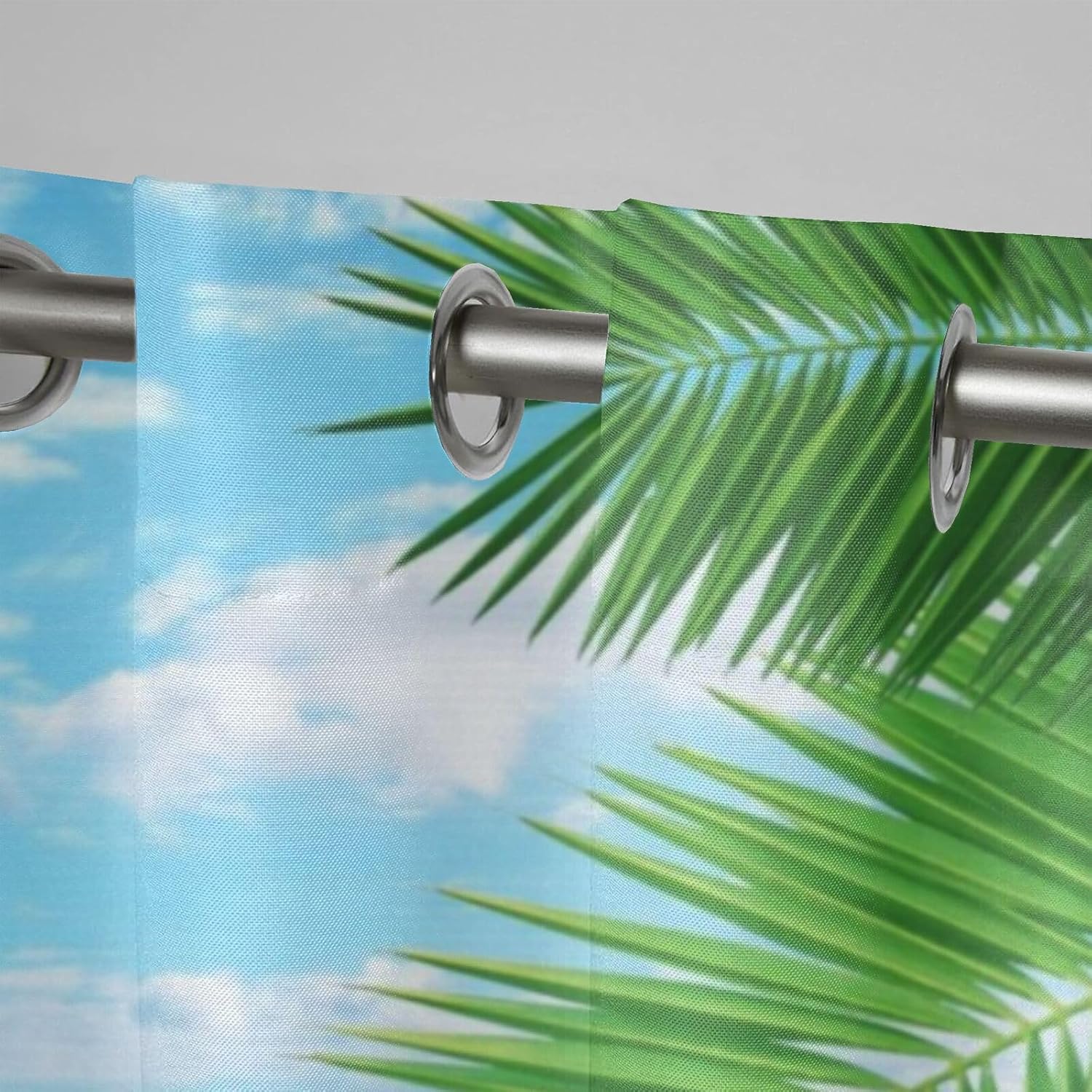 Tropical summer beach Waterproof Outdoor Curtains for Patio,palm leaves waves blue sky Print,Privacy Weatherproof Grommet Outside Curtains for Porch, Pergola, Cabana,2 Panel,54 x 84 inch,blue green