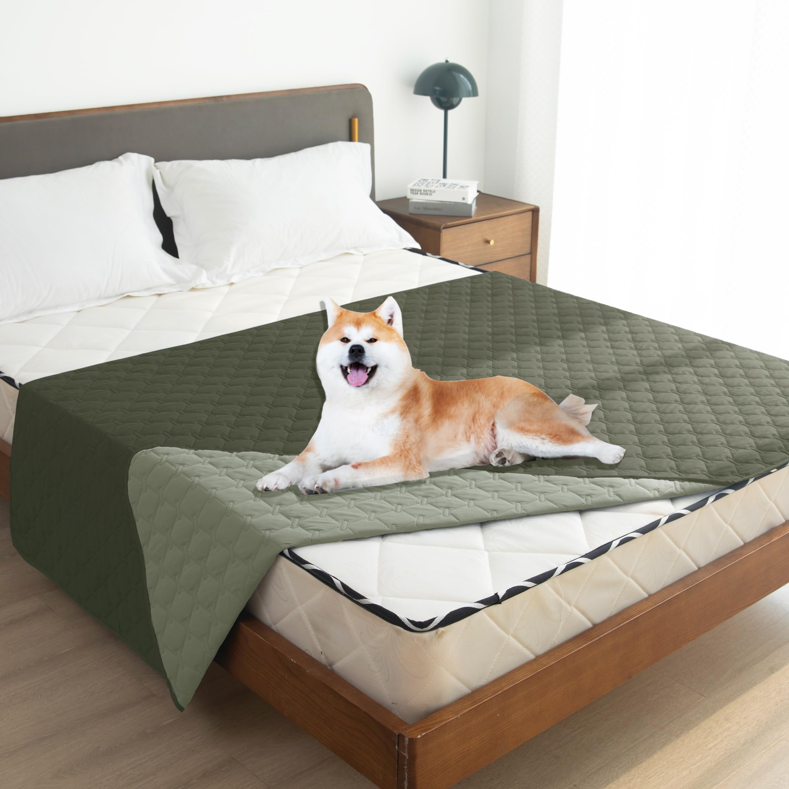 gogobunny 100 % doppelseitige wasserdichte Hundedecke, weicher Haustierbettbezug, wendbar, schützt Möbel, Couch, Sofa, Auto für Welpen, große Hunde, Katzen (Dunkeloliv/Helloliv, 132 x 203 cm (1 Stück)
