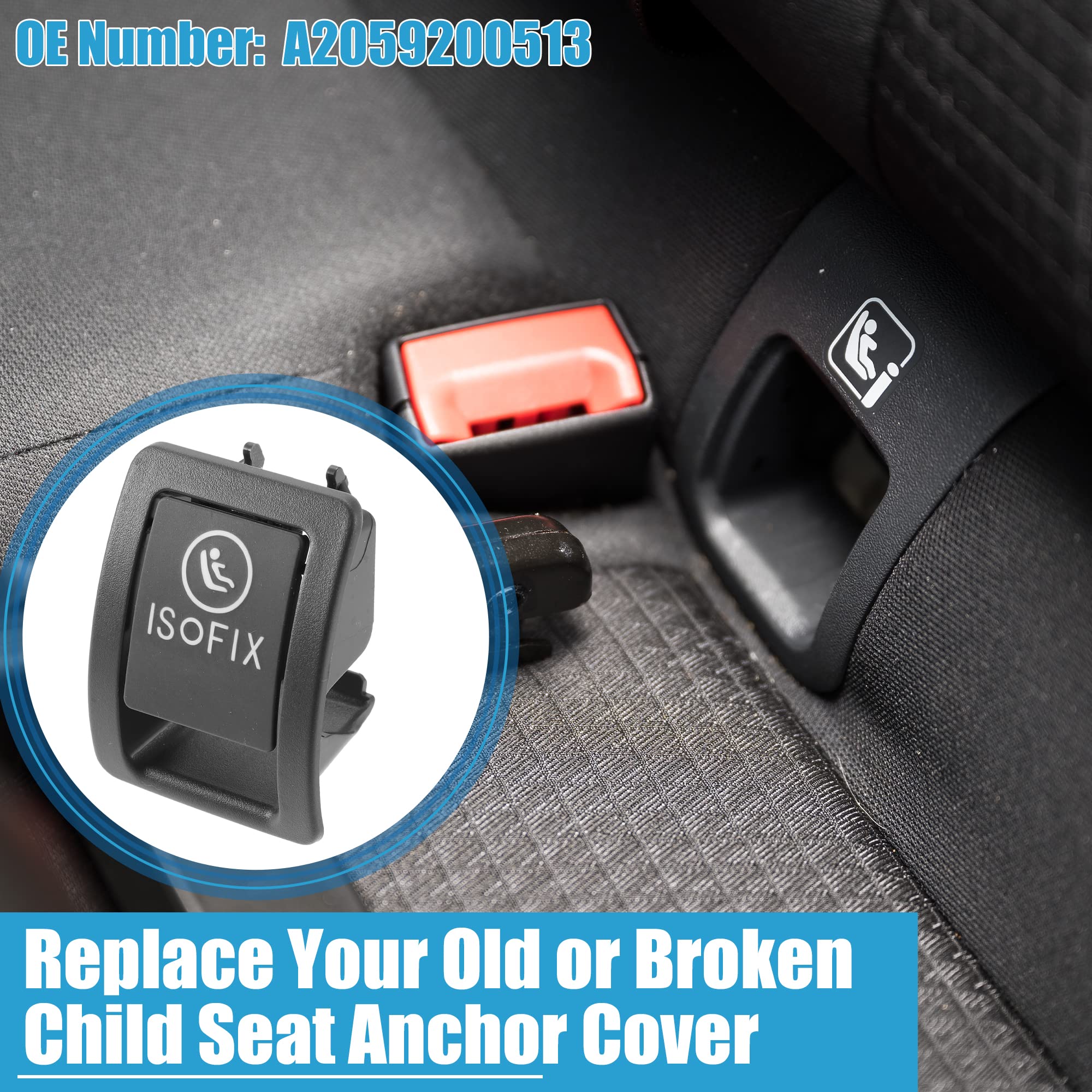 A ABSOPRO Rear Child Seat Anchor ISOFix Cover A2059200513 for Mercedes Benz C300 C350 C200 C180 C400 C450 C43 AMG C63 AMG W205 2015-2020 Black