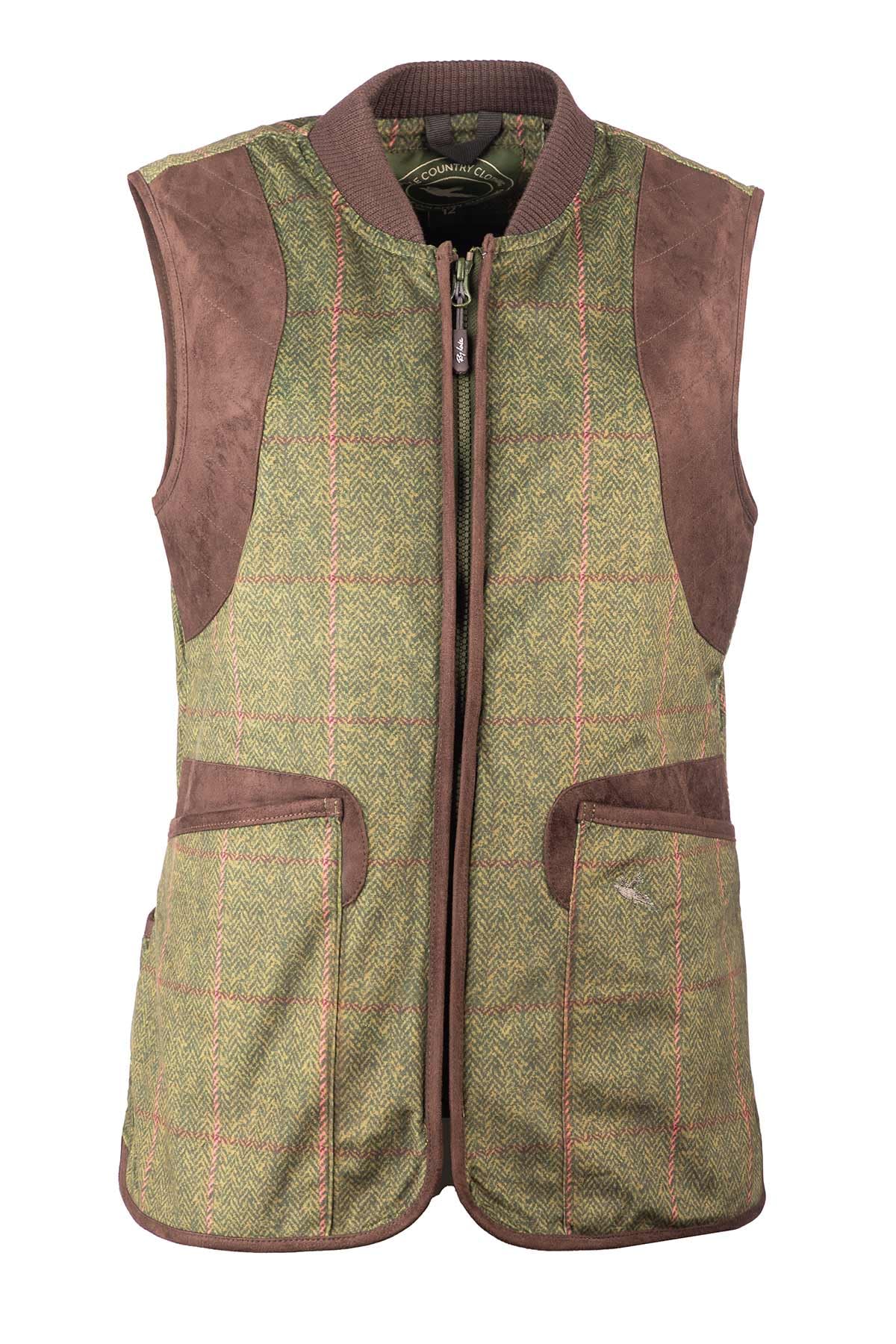 Rydale Women's Olive Tweed Print Shooting Waistcoat Gilet Bodywarmer Vest (Uk, Numeric, 10, Regular, Regular, )