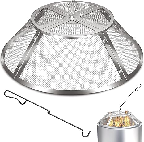 Fire Pit Spark Screen for Solo Stove Bonfire Accessories, 19.5 Inch Bonfire Shield for Solo Stove Accessories, 304 Stainless Steel Detachable Mesh Fire Pit Spark Protector with Grill Function