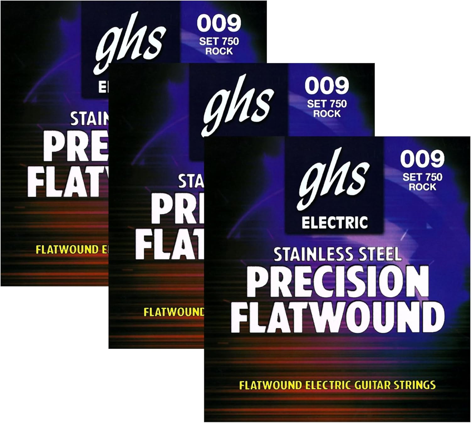 GHS Strings - Precision Flatwound - Electric Guitar Strings - Stainless Steel - High Volume - Polished Smooth - (UL) - Ultra Light Gauge (750 SET) - 9-42 - 3 SETS
