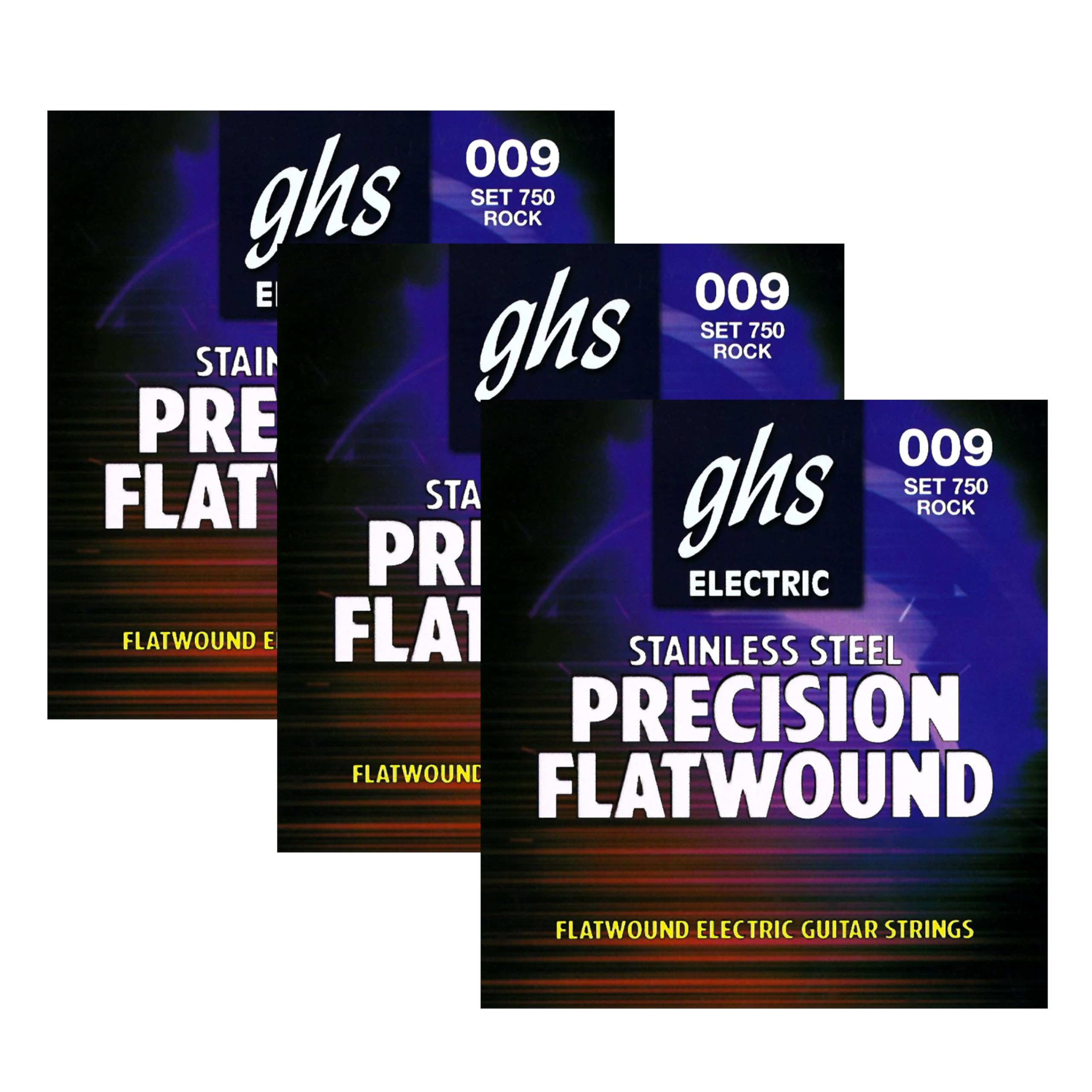 GHS Precision Flat Wound-Saiten-Set für E-Gitarre – 750 – Rock – Ultra Light 9–42 – 3 Stück