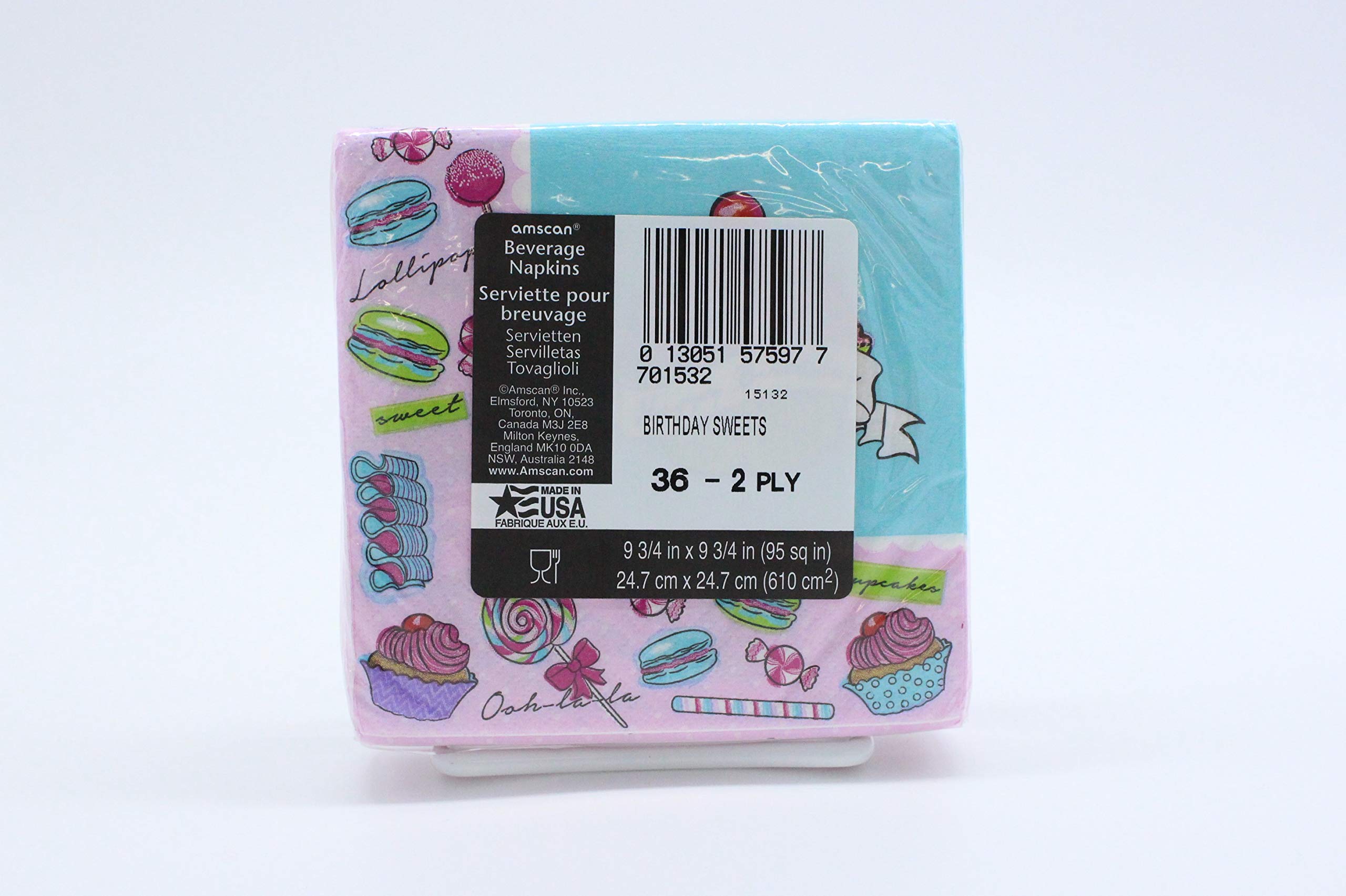 amscan Lot de 36 Serviettes de Table en Papier Motif Bonbons célestes 12,7 x 12,7 cm