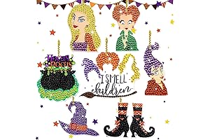 Whaline 7Pcs Halloween Hocus Pocus Diamond Painting Key Chains Kit