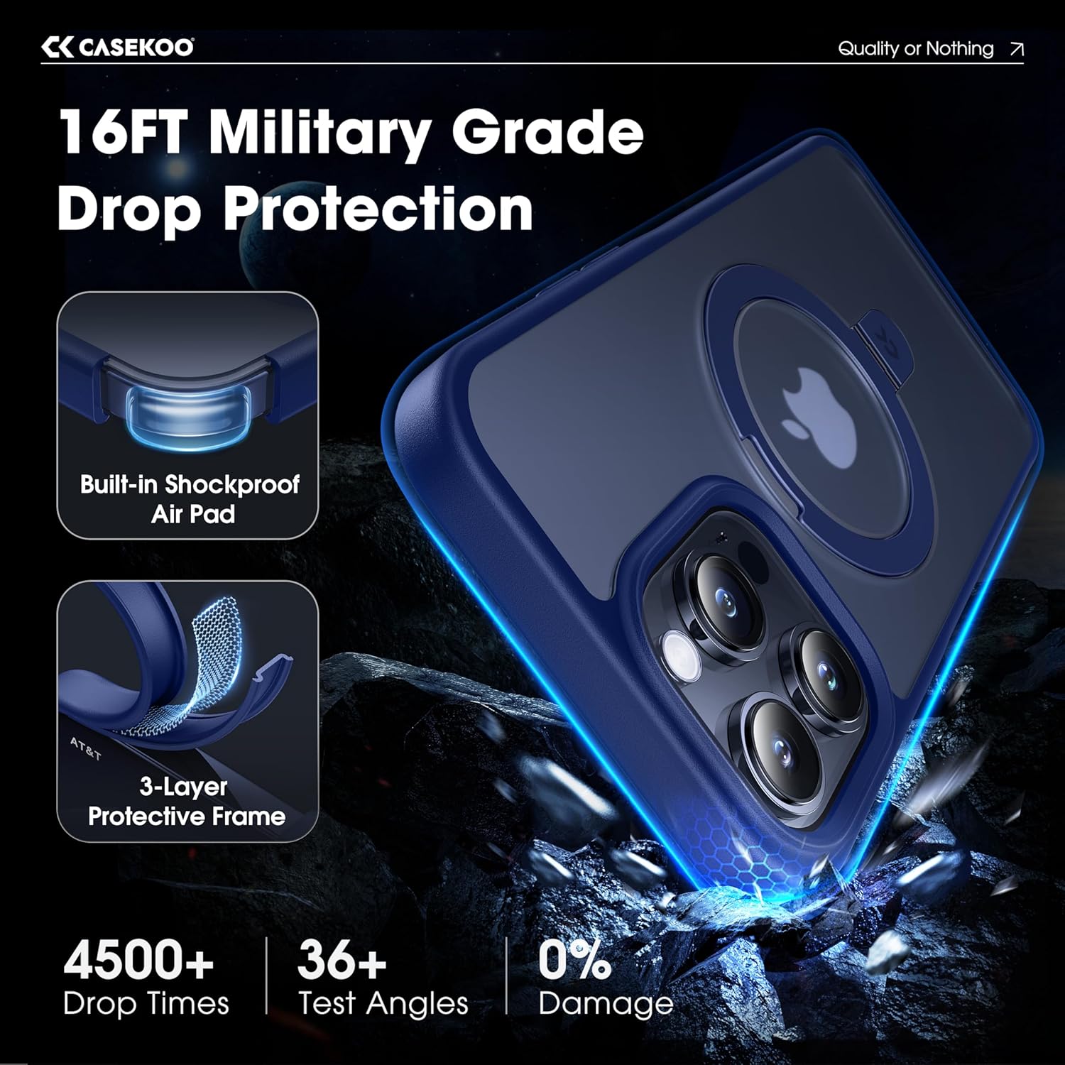 CASEKOO Designed Case for 14 Pro Max with Magnetic Invisible Stand [Military Drop Protection] [Compatible with MagSafe] Shockproof Slim Translucent Matte Promax Case 6.7 Inch, Blue