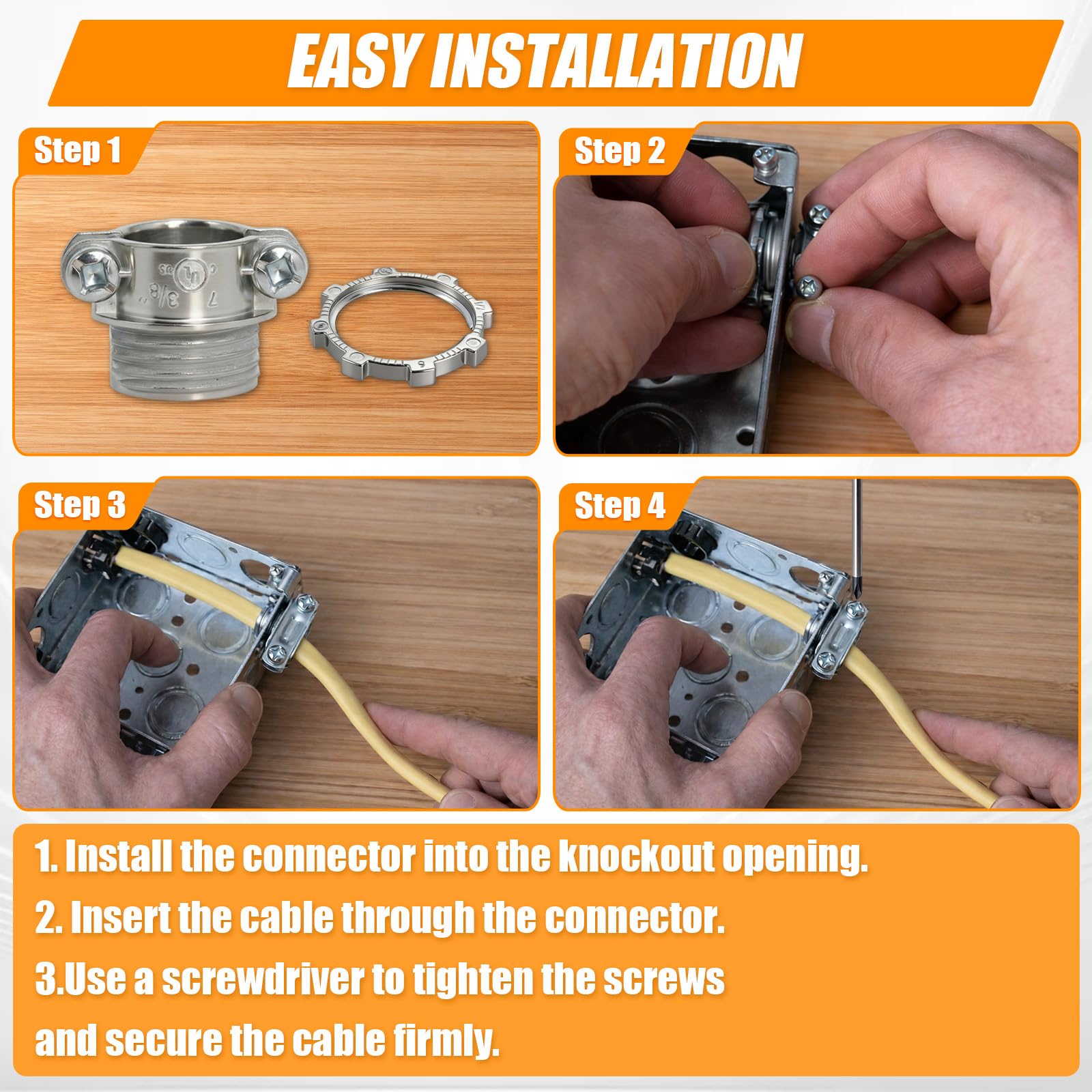 36 PCS 3/8" Cable Connectors for Romex/AC/MC/Flex, Zinc Alloy Wire Clamps — Amazon image 4