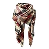 Womens Fall Winter Scarf Plaid Tassel Soft Warm Blanket Scarves Womens Shawl Wraps